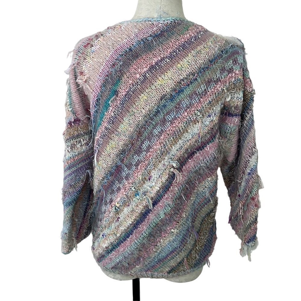 Vintage Womens Pullover Sweater Size Medium Pastel Striped Mixed Knit Handmade - Picture 13 of 13